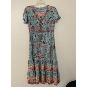 SHEIN Blue Floral bell sleeve Maxi Dress size Medium Super Soft Viscose